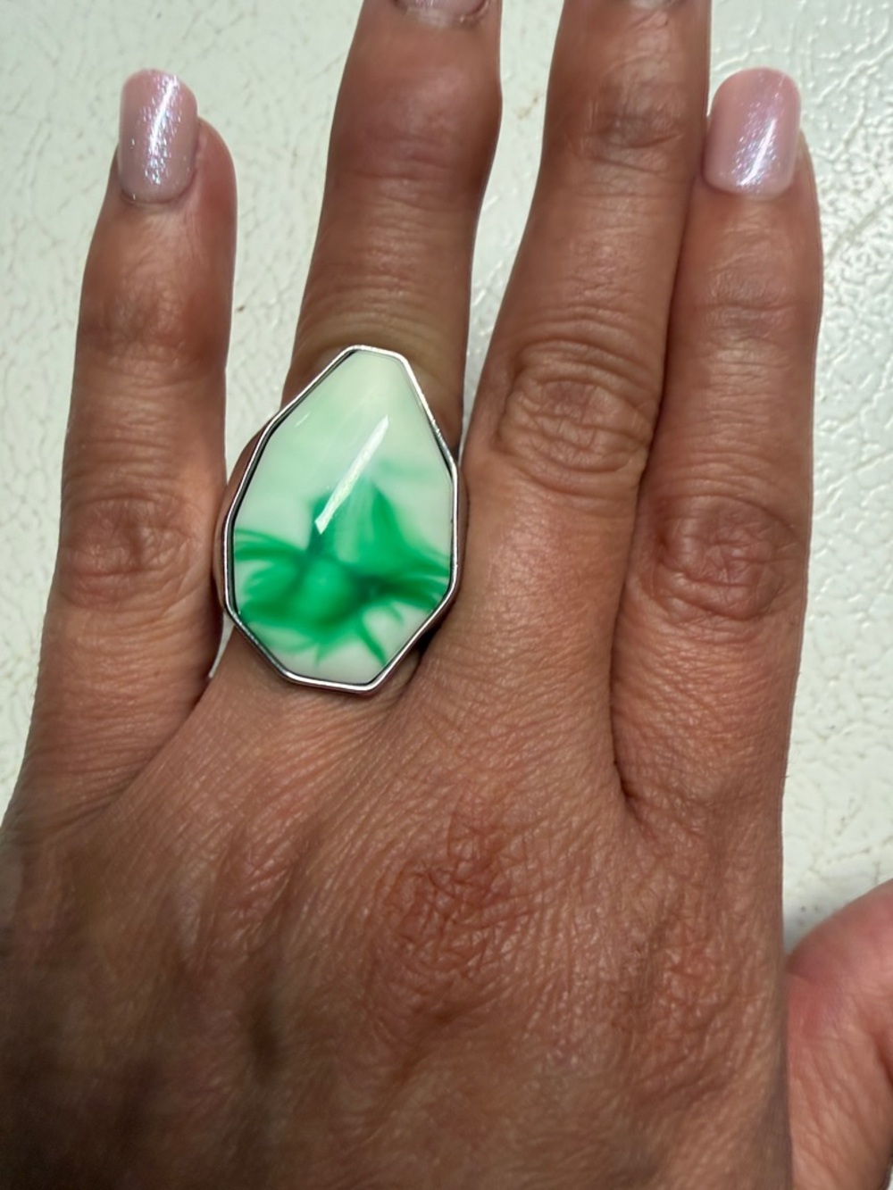 Green Marbled Stone Sterling Ring - Women Jewelry - Picture 3 of 3
